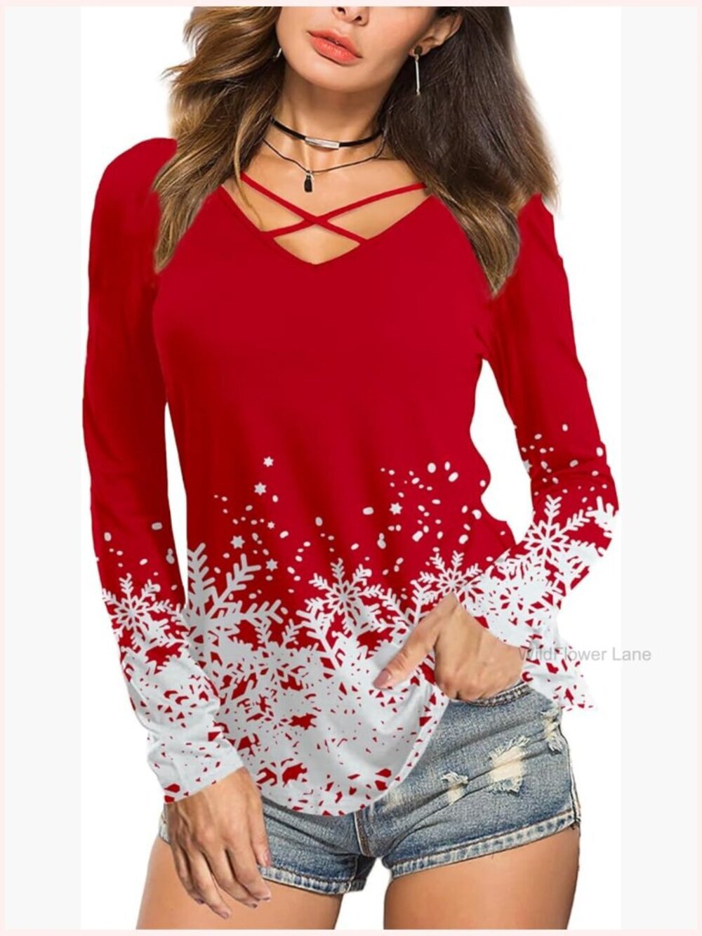 Women Criss Cross V-Neck Long Sleeve Holiday Lucky Irish Party Shirt